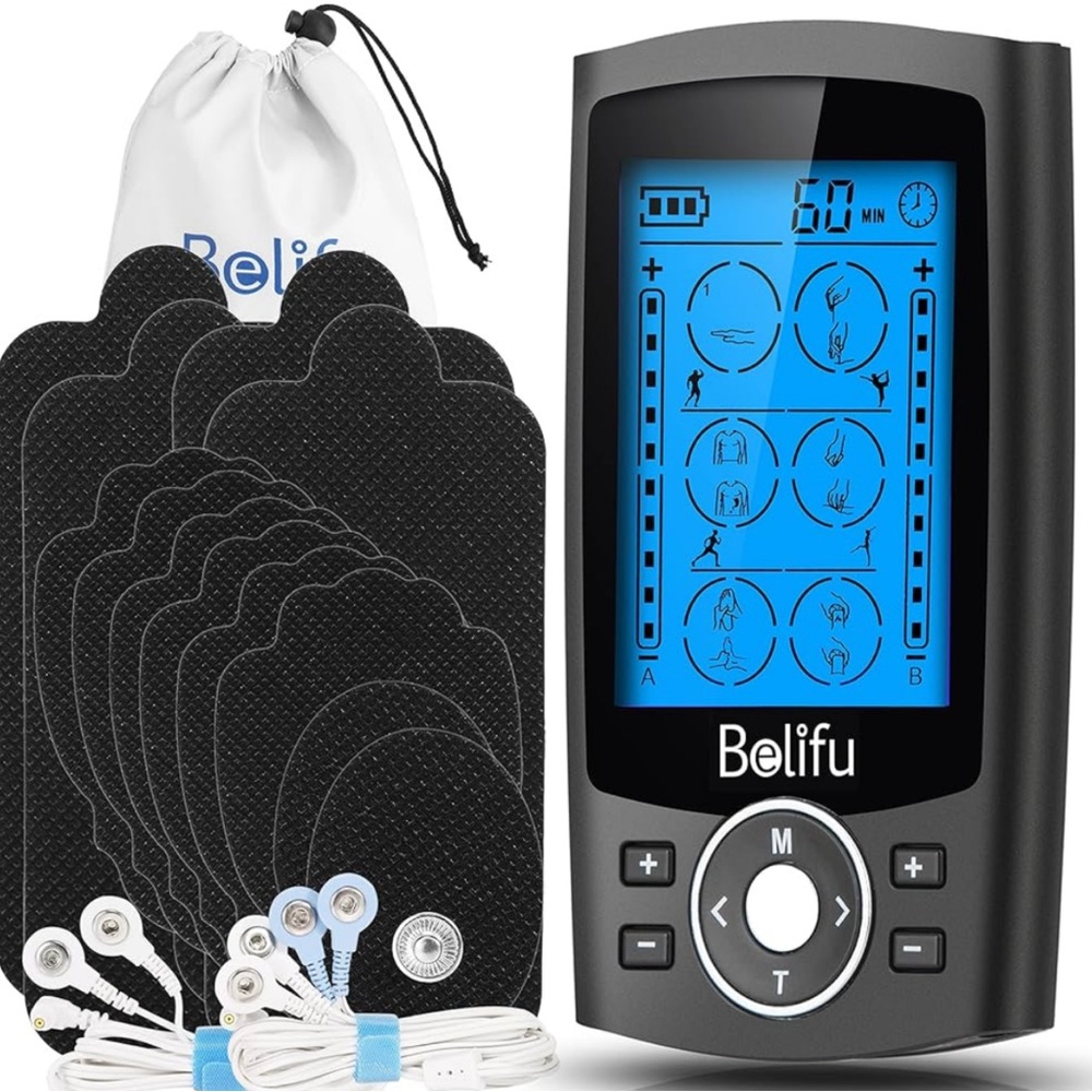 Belifu Dual Tens Ems Unit with 12 Pads 24Modes Muscle Stimulator